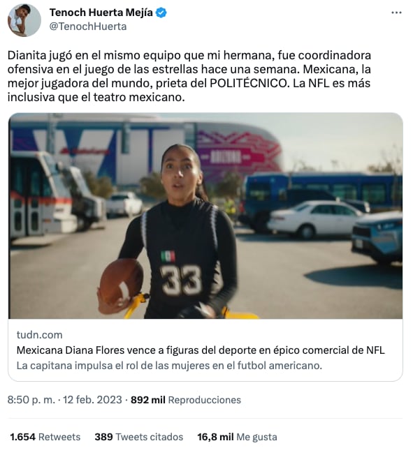 Tenoch Huerta inició un debate tras asegurar que en la NFL había más inclusión que en el teatro mexicano