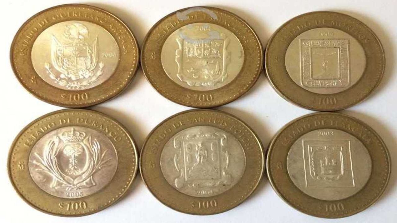 Monedas 100 pesos aniversario de la unión de los estados de la República Mexicana