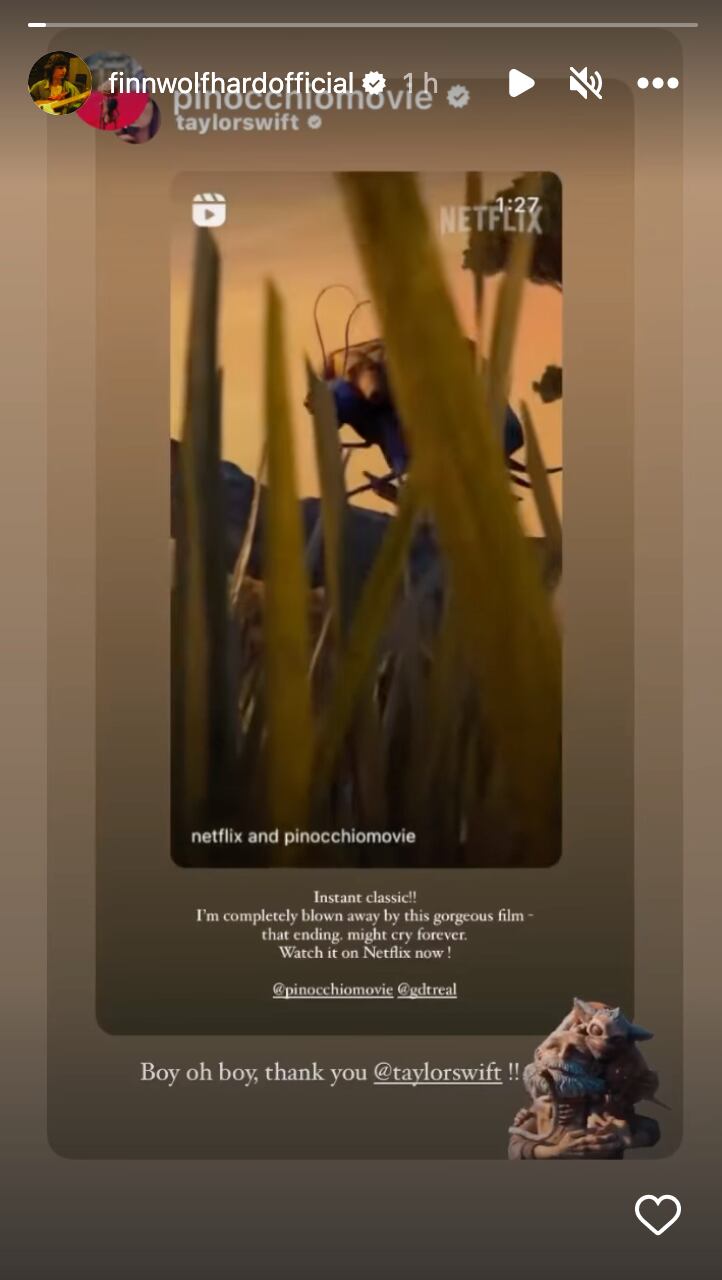 Taylor Swift elogia a Pinocchio de Guillermo del Toro y Finn Wolfhard responde