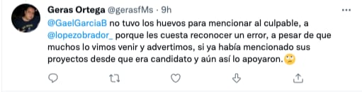 Comentario de Twitter en contra de Gael García