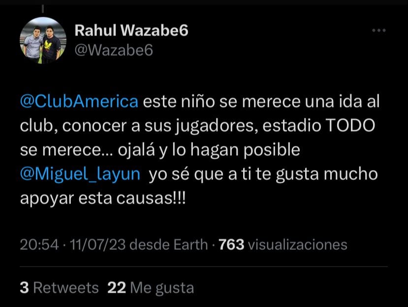 Los fans del Club América buscan cumplir el sueño de un pequeño fan de que conozca a los futbolistas del equipo.