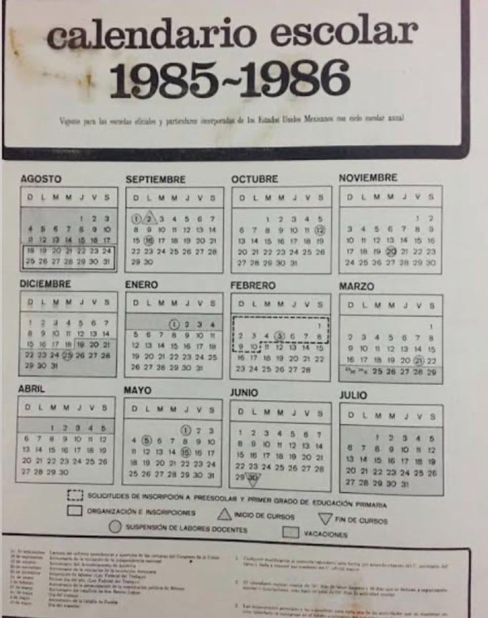 Calendario escolar 1985-1986 SEP Mundial México 86