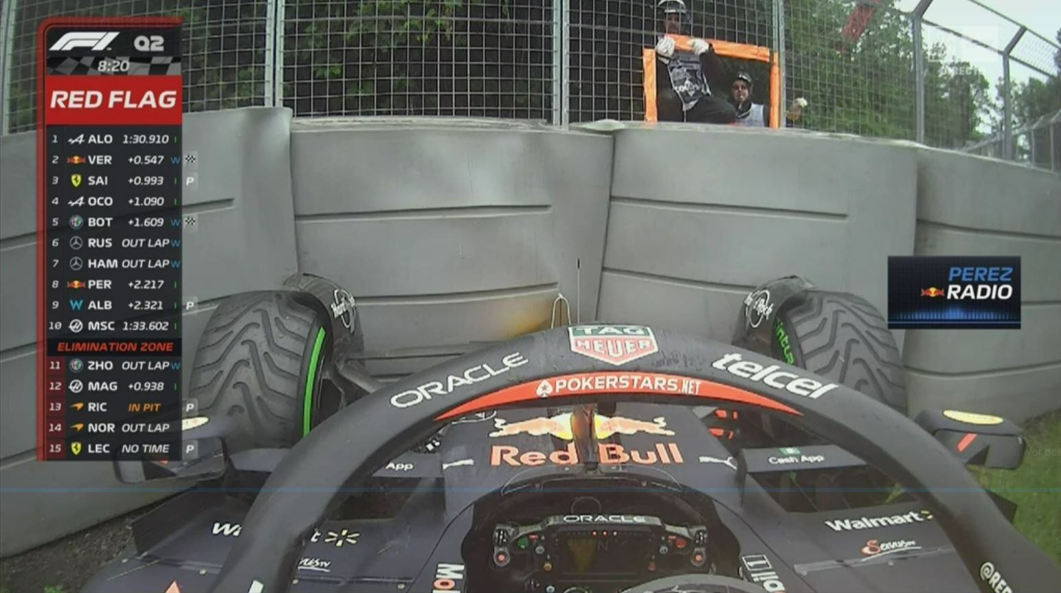 Checo Pérez chocó en el Gran Premio de Canadá