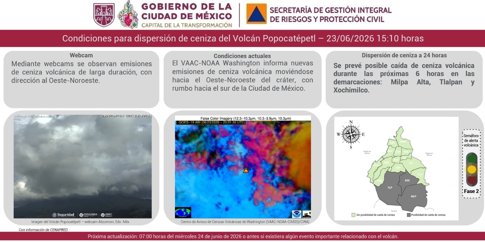 Volcán Popocatépetl activa alerta por caída de ceniza en el sur de la CDMX
