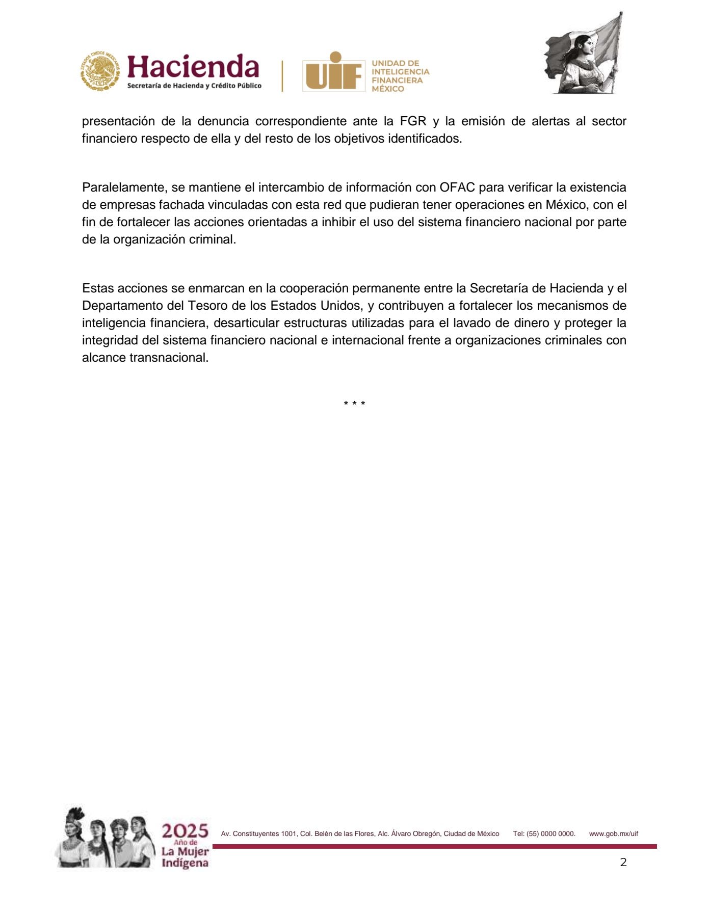 Comunicado de la SHCP sobre el Tren de Aragua y DJ Rosita