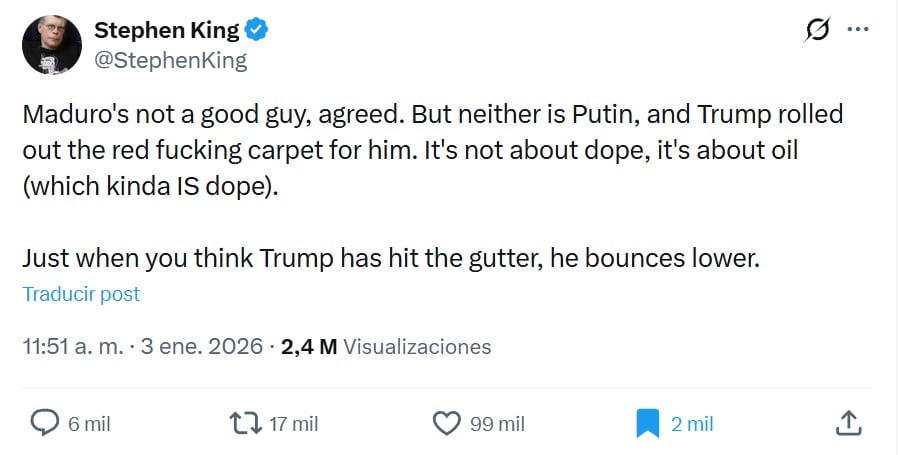 Stephen King se lanzó contra Trump