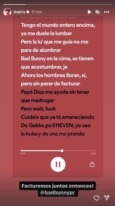 Shakira invita a Bad Bunny a una colaboración para que facturen juntos