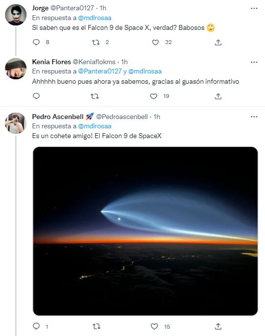 Usuarios de redes sociales desmienten a ovni, dicen que se trata de Falcon 9 Space X
