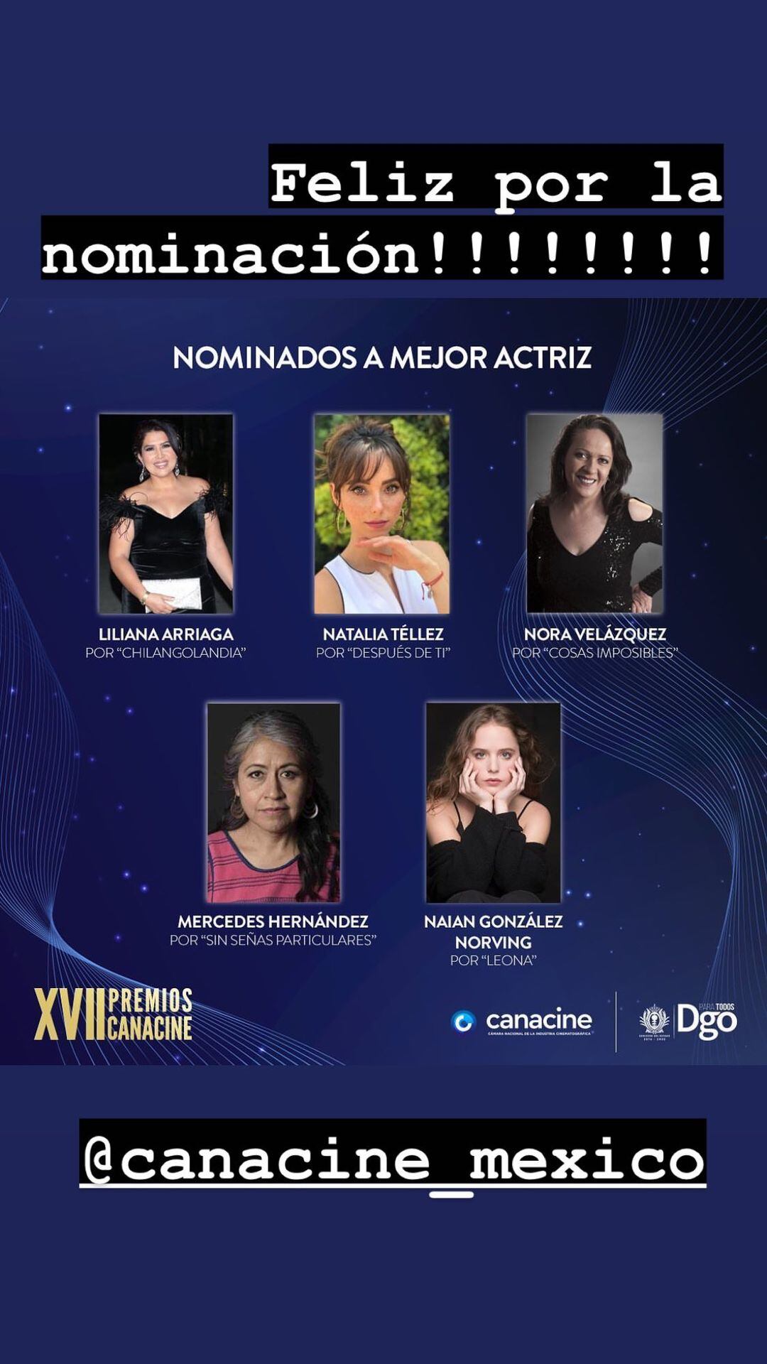 Natalia Téllez celebra nominación de 'Mejor Actriz'