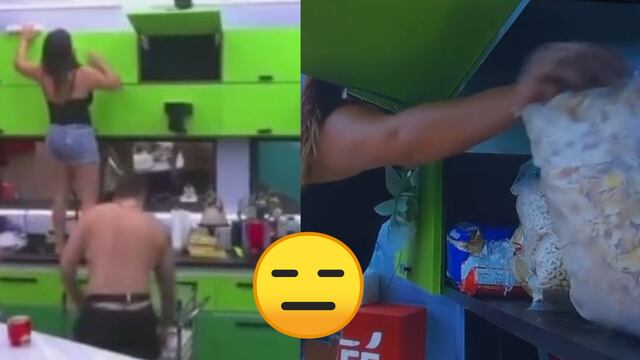 Mariana Echeverría y cuarto Tierra escondiendo comida en La Casa de los Famosos México 2024.
