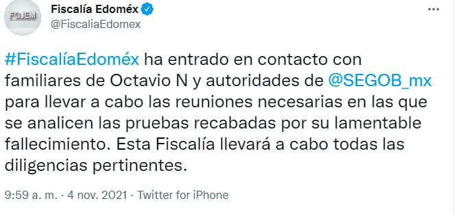 FGJEM informa del caso de Octavio Ocaña /@FiscaliaEdomex