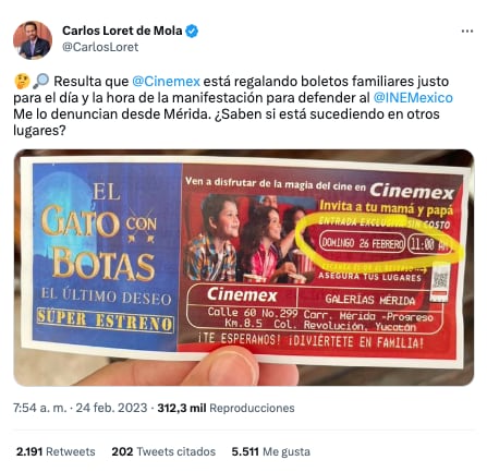 Carlos Loret de Mola denuncia complot de Cinemex contra marcha del INE