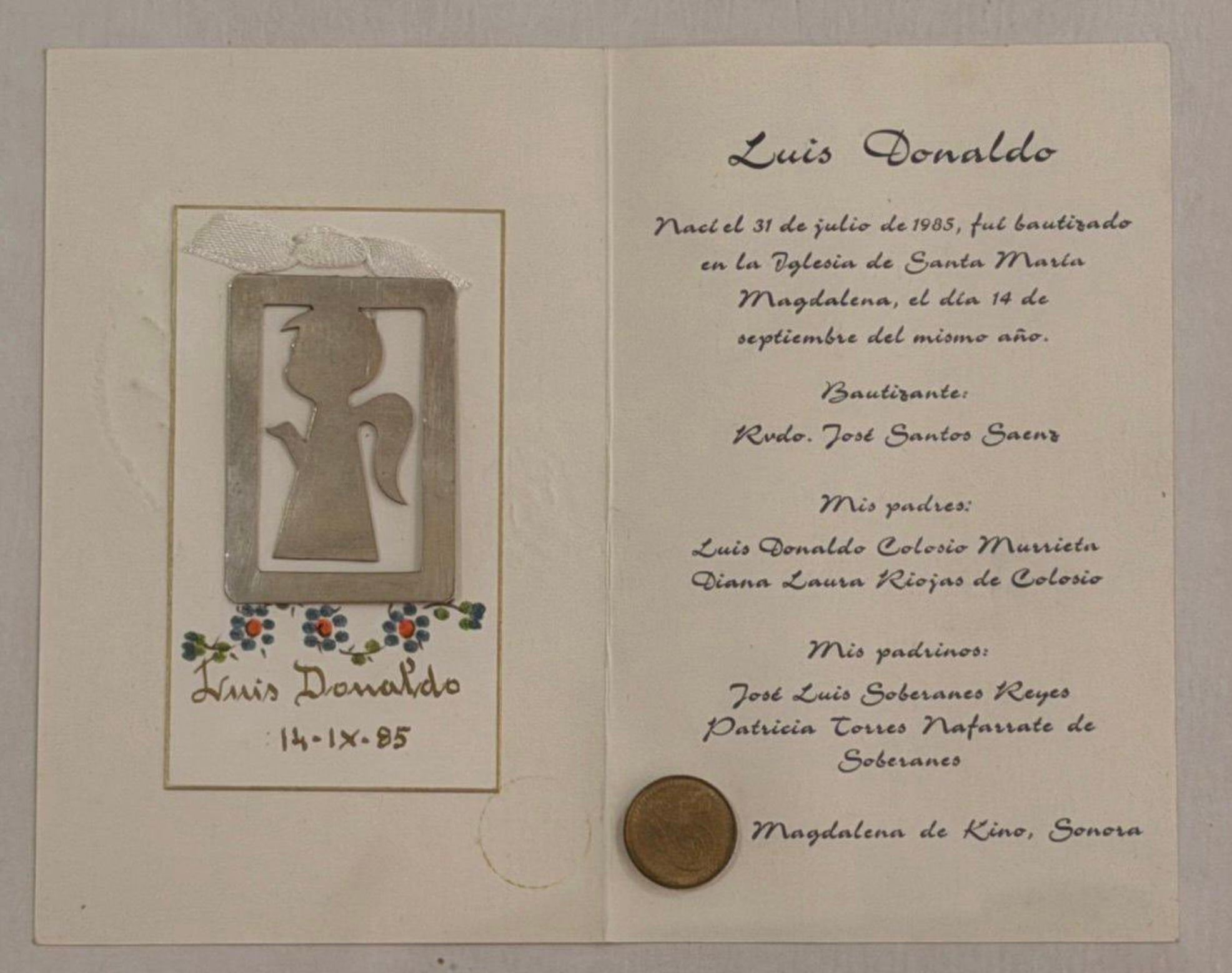 Luis Donaldo Colosio comparte invitación de su bautizo en Sonora