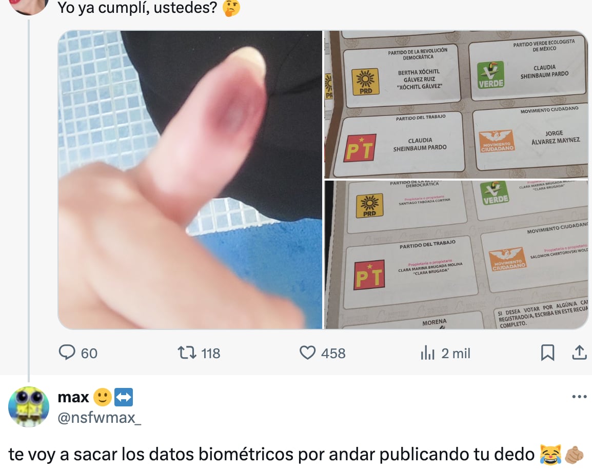 Memes recomiendan proteger los datos biométricos en estas elecciones 2024 en México