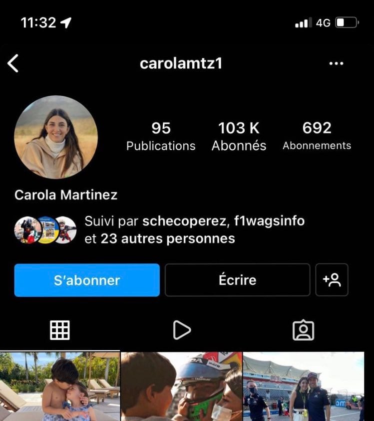 Cuenta de Instagram de Carola Martínez, esposa de Checo Pérez