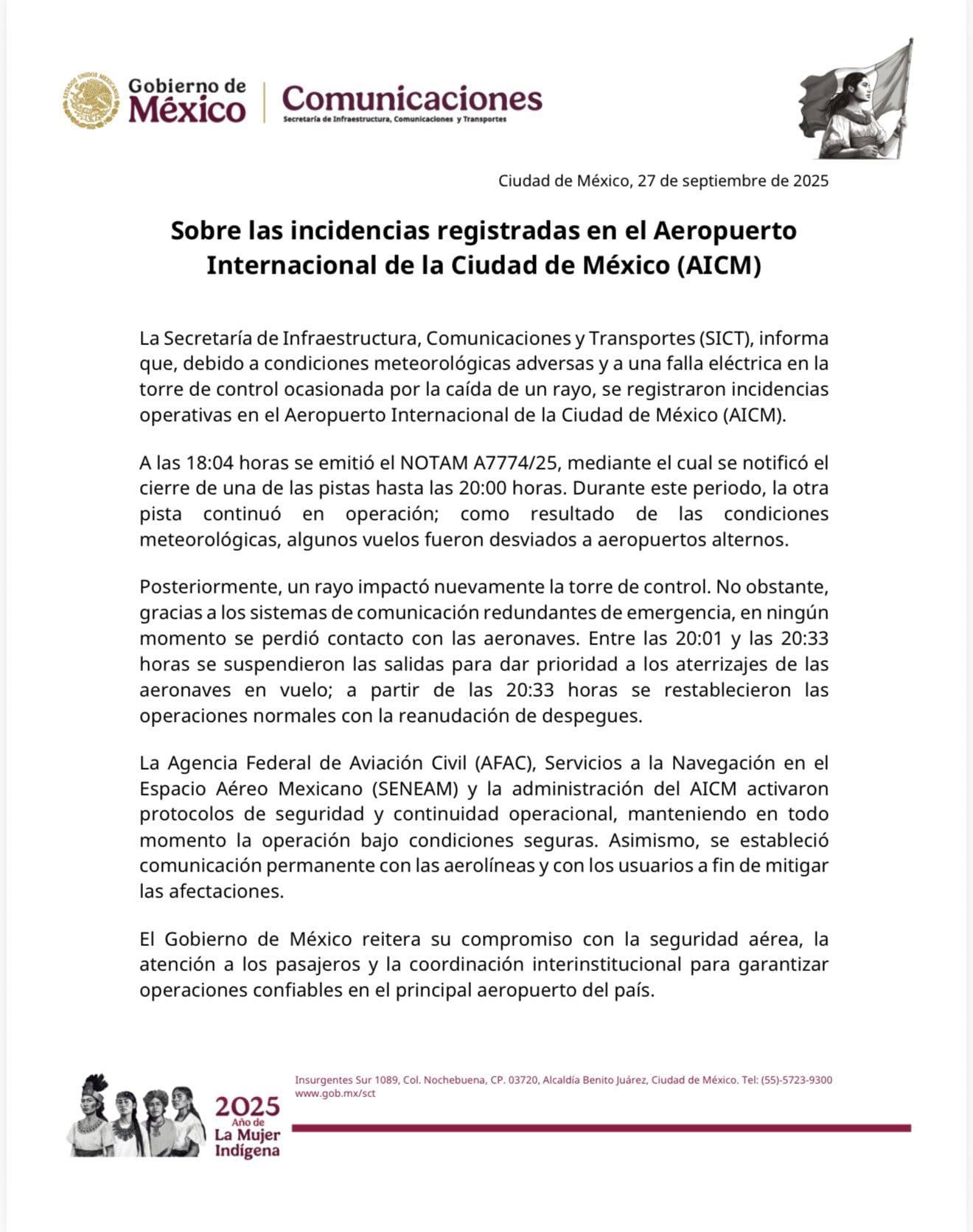 Rayo impactó en torre de control del AICM