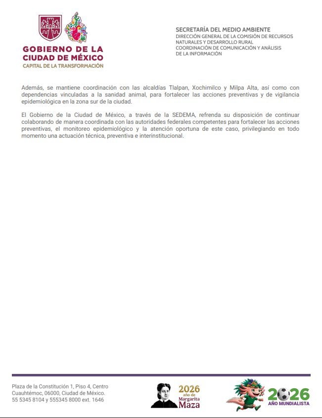 Comunicado de la CDMX por gusano barrenador en Tlalpan.