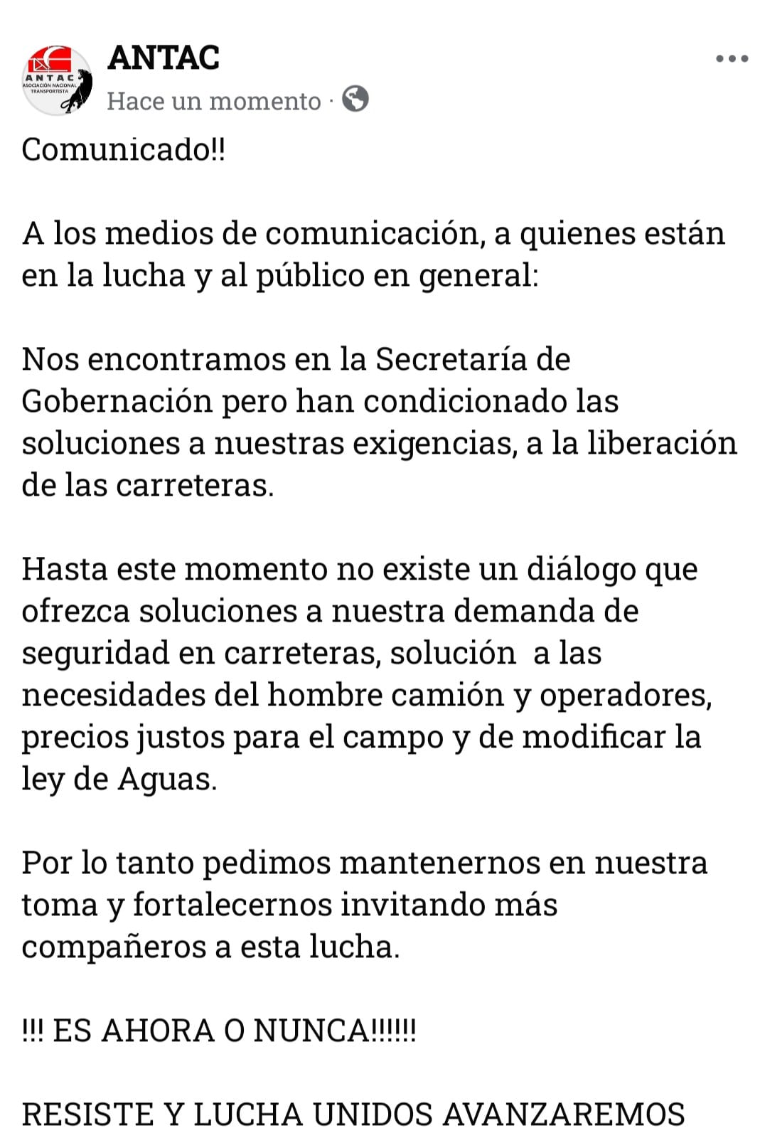 Comunicado de la ANTAC