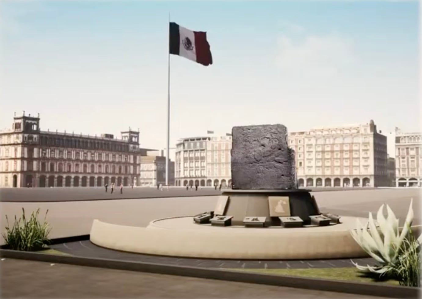 Monumento en honor a fundación México-Tenochtitlán en el Zócalo CDMX
