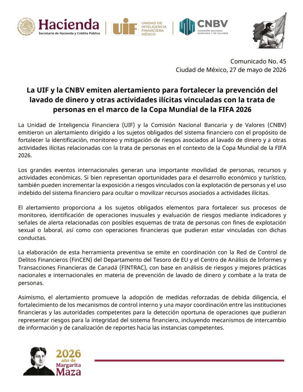 Alerta de UIF y CNBV
