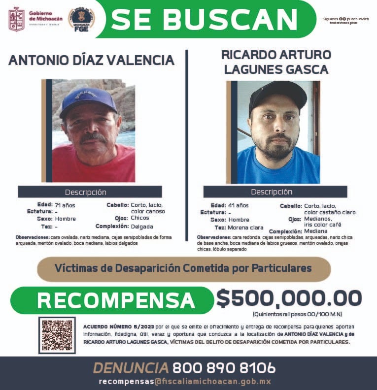 Recompensa ofrecida por autoridades de Michoacán