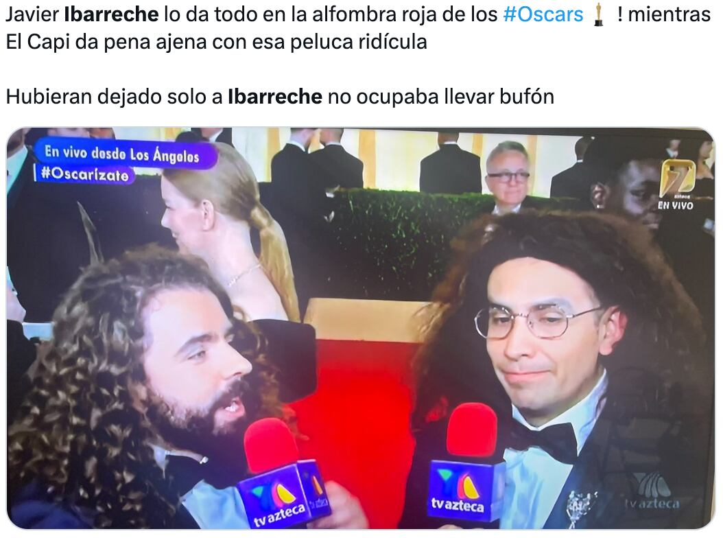 Javier Ibarreche y El Capi Pérez son abucheados en redes sociales por sus entrevistas en los Premios Oscar 2024