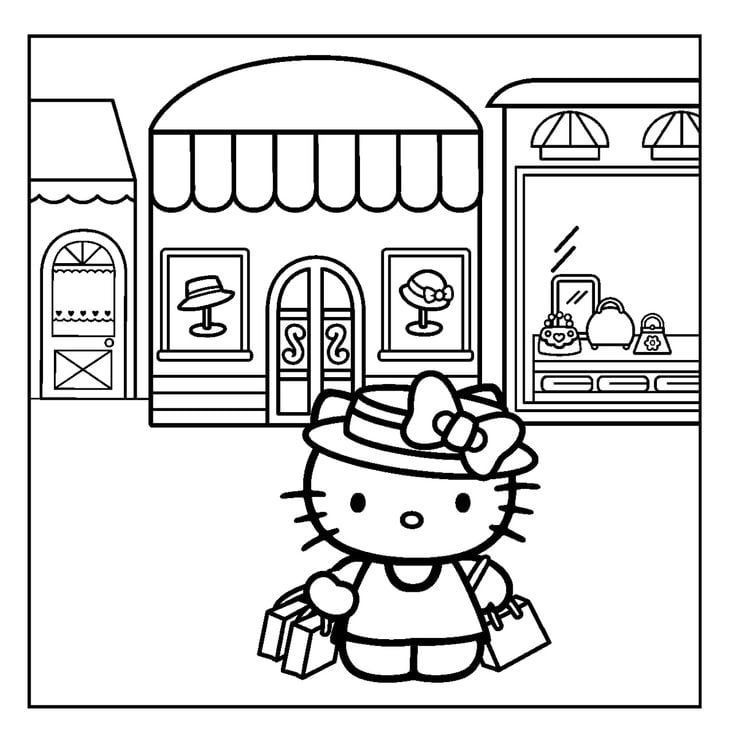 Dibujos de Hello Kitty de compras para colorear con temática de El Buen Fin 2024