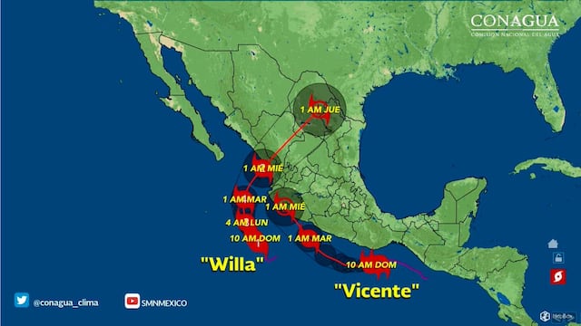 Huracán Willa trayectoria