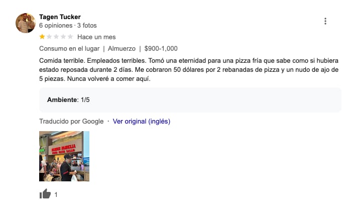 Malas reseñas de pizzería Famous Famiglia del Aeropuerto Internacional de Cancún