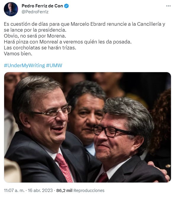 Tuit de Pedro Ferriz de Con sobre Marcelo Ebrard