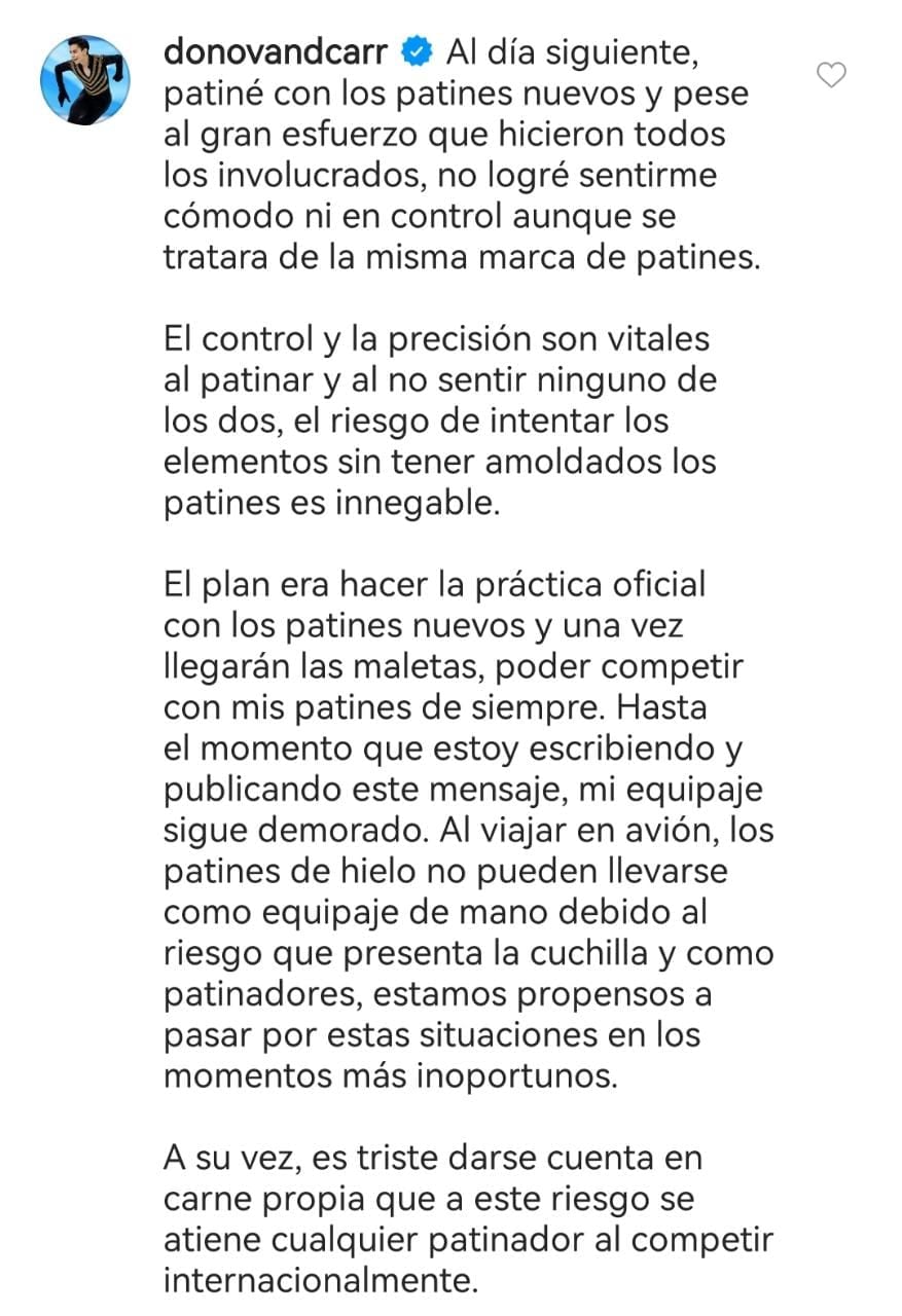 Donovan Carrillo, escrito en Instagram