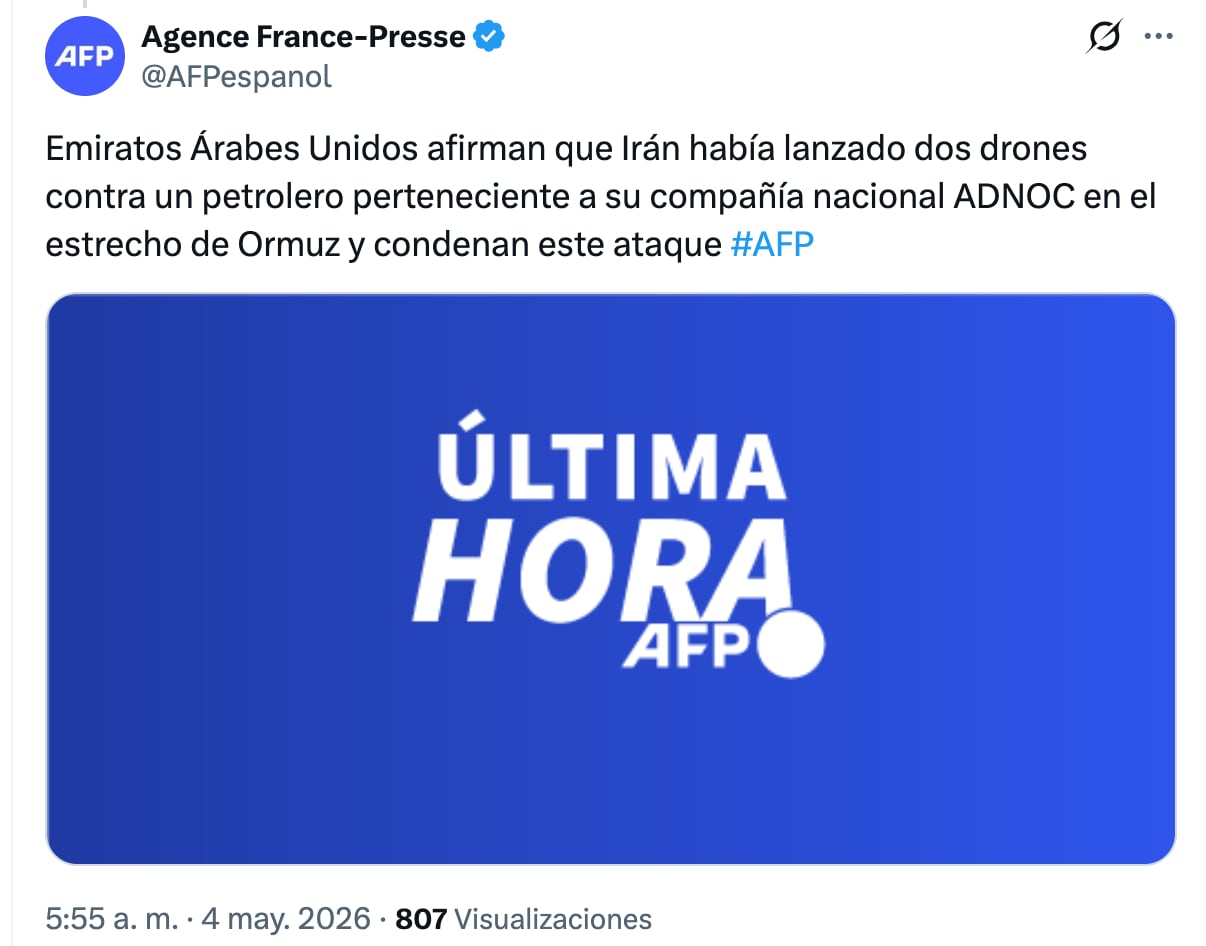 Reportan ataque de Irán a embarcación de Estados Unidos