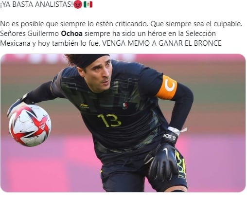 Tuit sobre Guillermo Ochoa