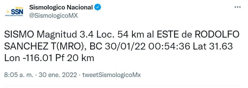 Captura de sismo registrado 3.4 en Baja California