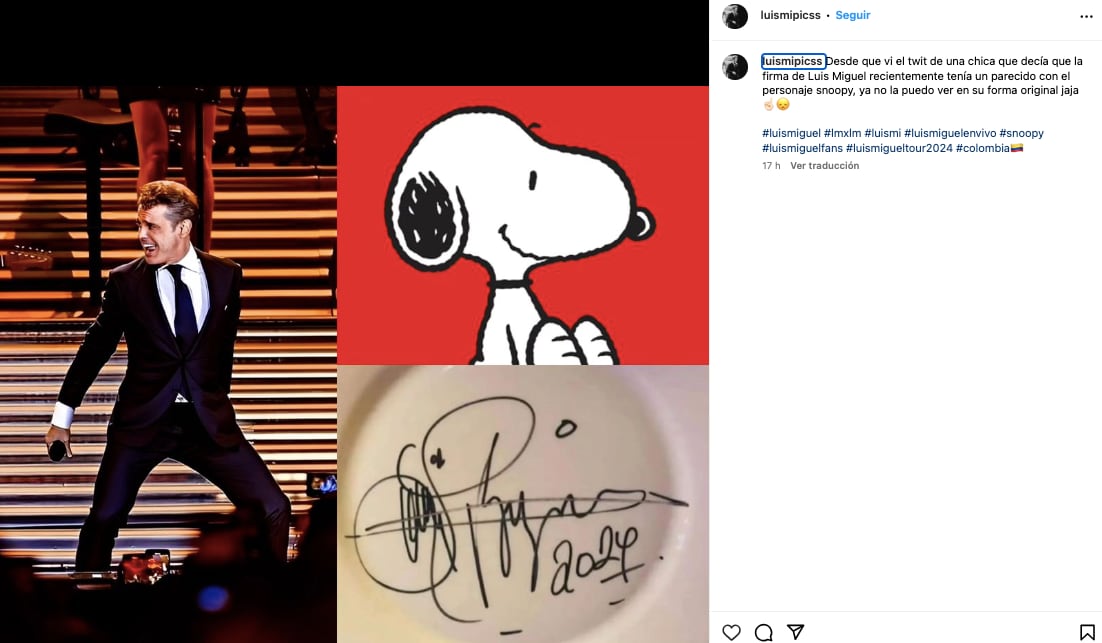 Aseguran que la firma de Luis Miguel es un Snoopy