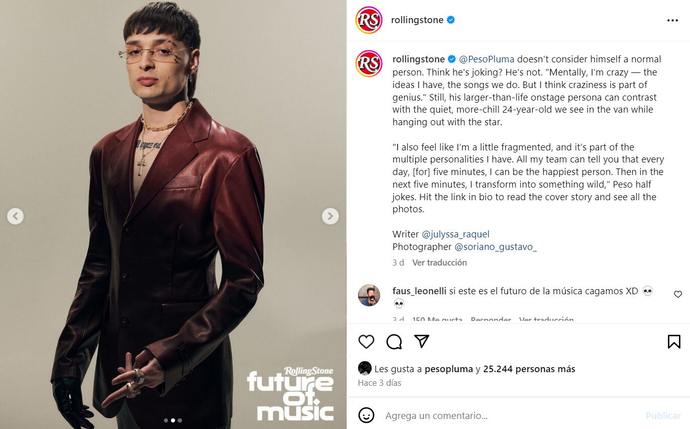 Peso Pluma en la revista Rolling Stone