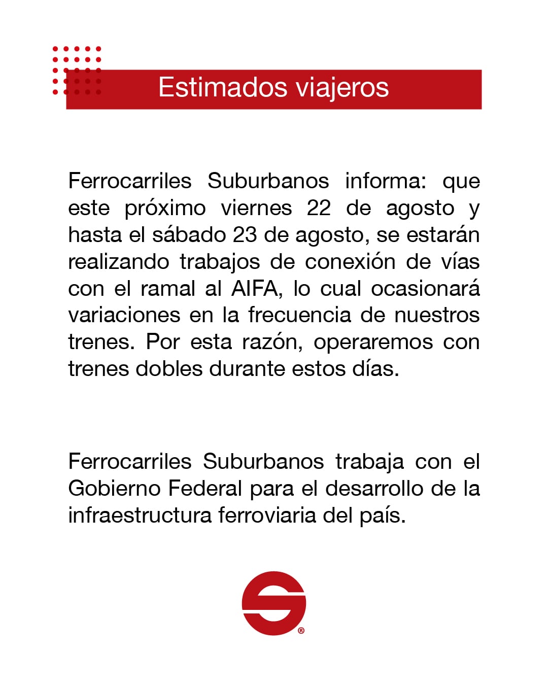 Aviso Tren suburbano