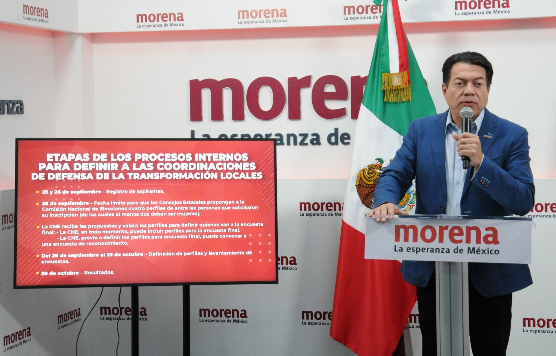 Mario Delgado, dirigente nacional de Morena, mostró a la prensa el proceso interno para definir las coordinaciones de la Defensa de la Transformación Locales
