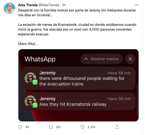 Mensajes de Jeremy a Alex Tienda