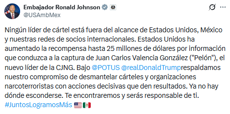 Ronald Johnson destaca recompensa por Juan Carlos Valencia