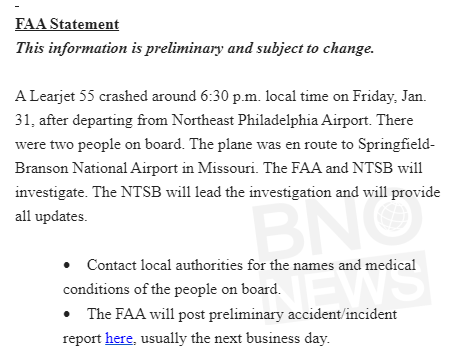 Comunicado del accidente aéreo