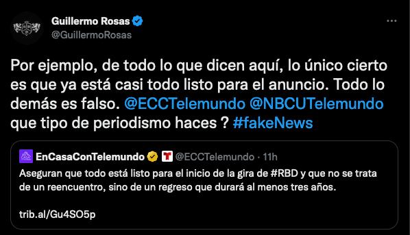 Guillermo Rosas, manager de RBD, ya salió a desmentir fake news.