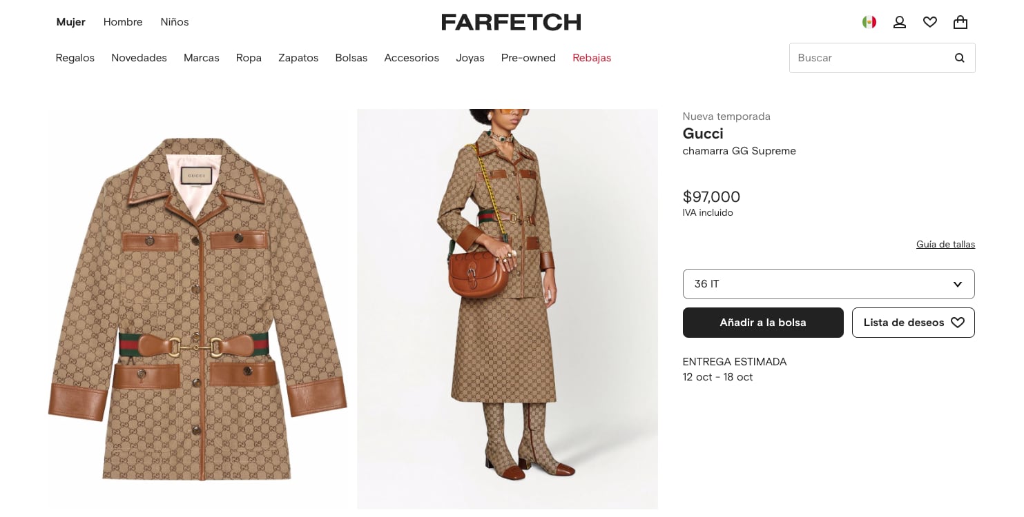Precio de abrigo Gucci en Farfetch