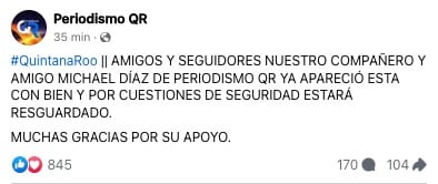 Localizan con vida al periodista Michael Anthony Diaz en Quintana Roo tras varias horas desaparecido