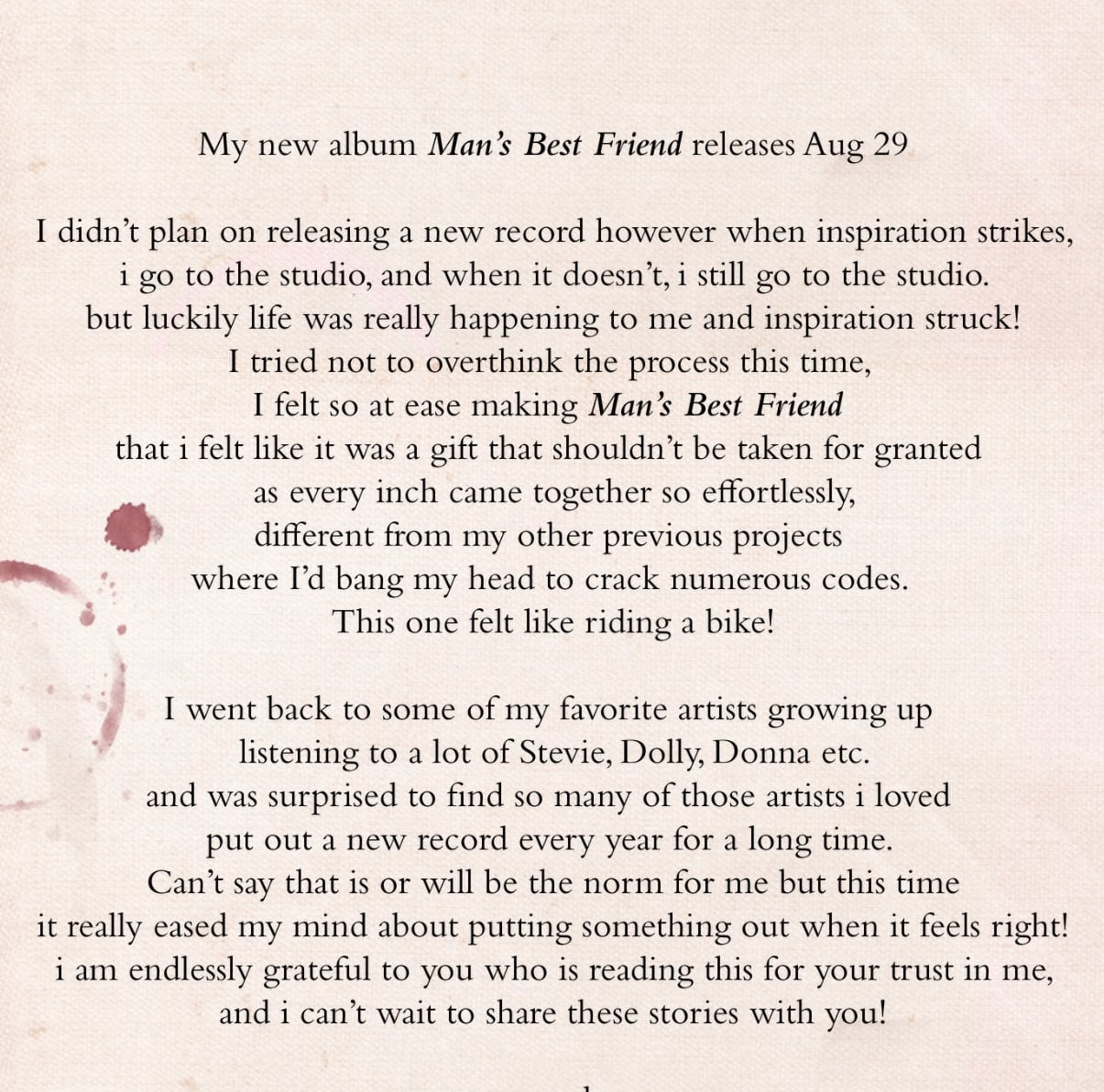 Sabrina Carpenter lanzará un nuevo álbum llamado Man’s Best Friend