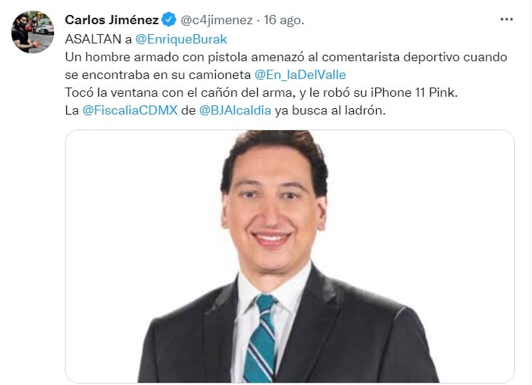 Publicación de Carlos Jiménez en Twitter