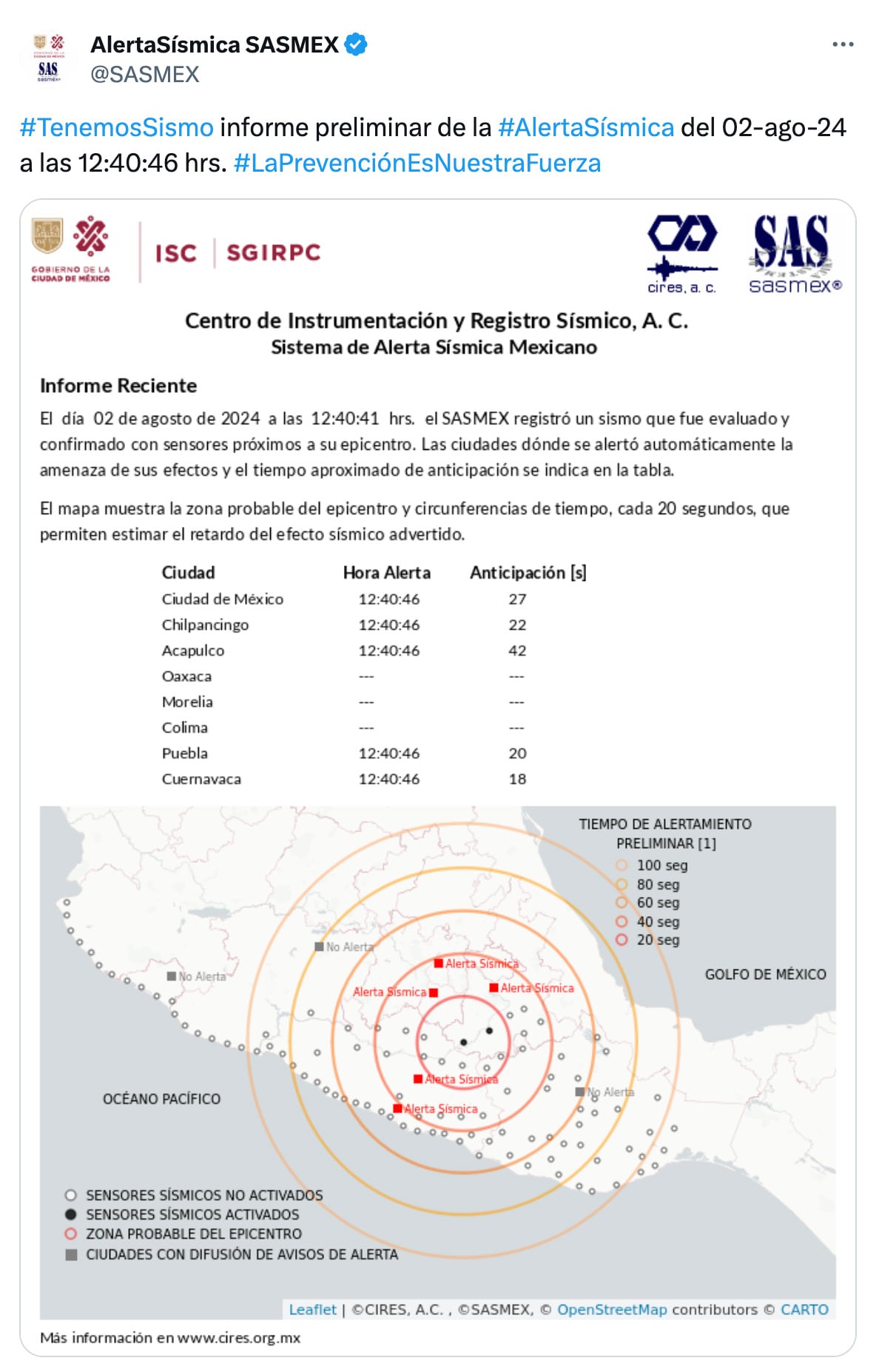 Sasmex señala temblor con epicentro en Puebla