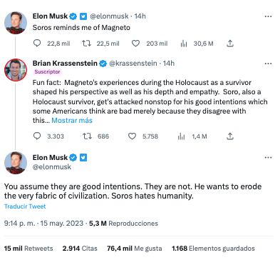 Elon Musk compara a George Soros con villano