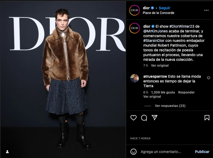 Robert Pattinson usa una falda para Dior y desata críticas