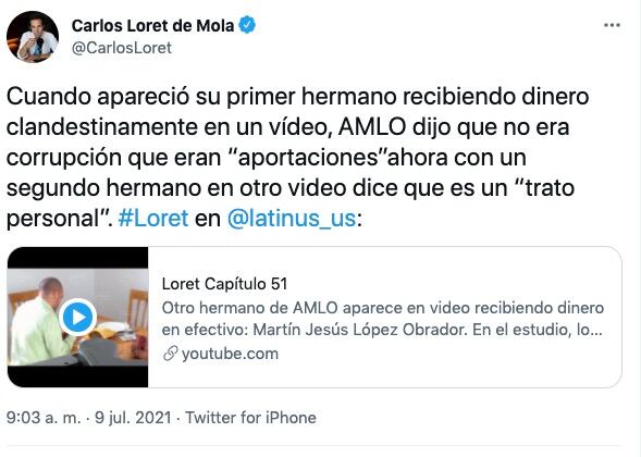 Tuit de Carlos Loret de Mola